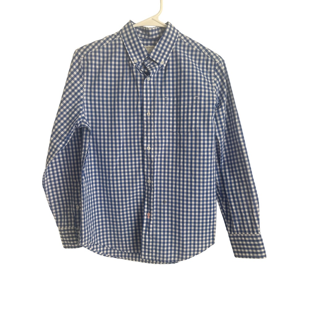 Crewcuts Boys Size 12 Blue White Gingham Long Sleeve Button Down Cotton Shirt
